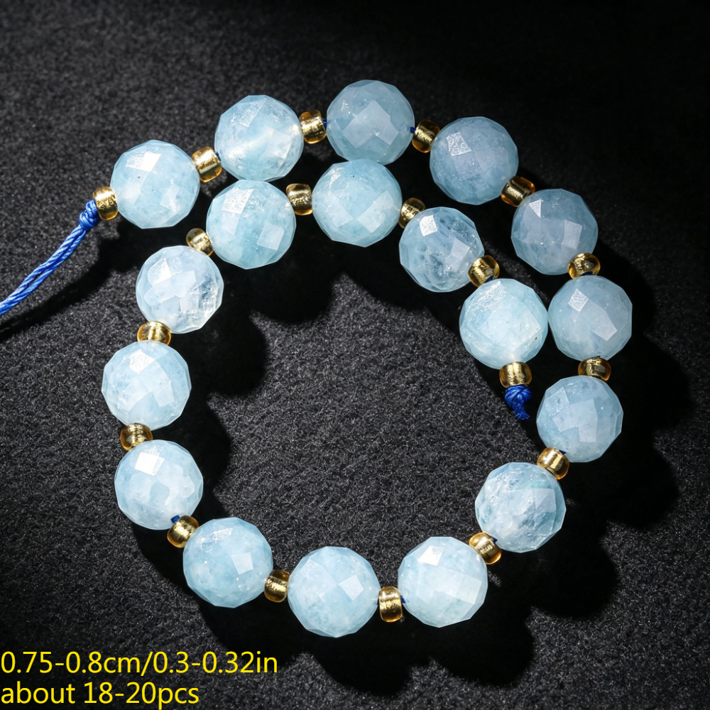 TEMU Cuentas sueltas espaciadoras de piedra natural aquamarina redondas facetadas para hacer joyas, pulseras, collares, manualidades, costura,