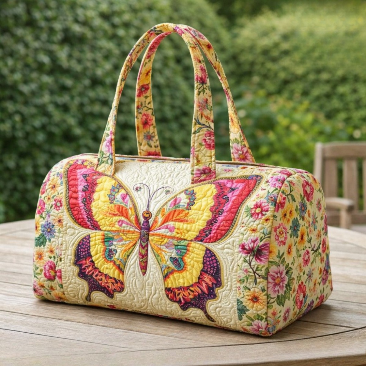 TEMU Women' Quilted Weekender Duffel Bag & Overnight Tote - Large Capacity Floral Print Carryall With Wrist Strap & Zipper Closure, Multicolor