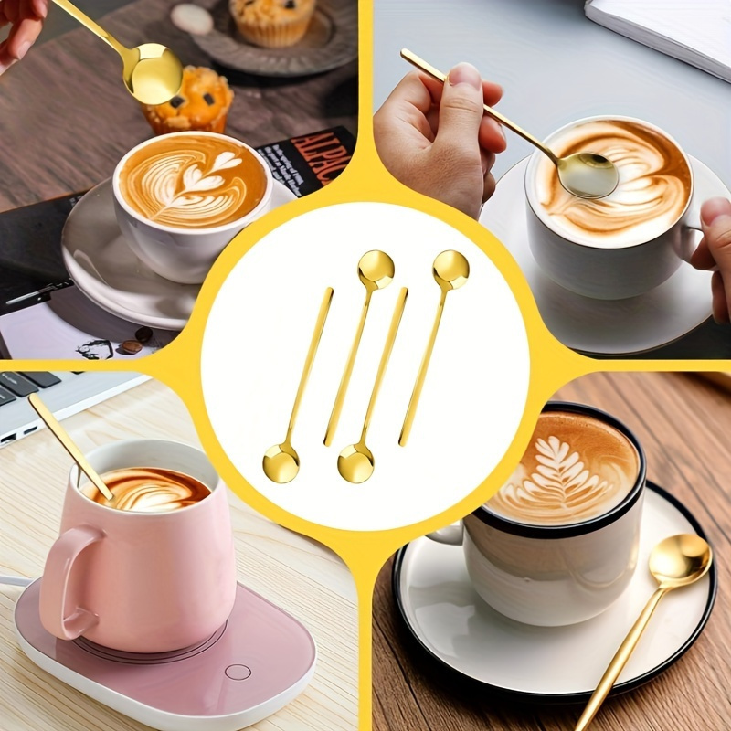 4pcs stainless steel long handle   spoons round dessert spoons for hot chocolate iced   elegant kitchenware for     and   details 1