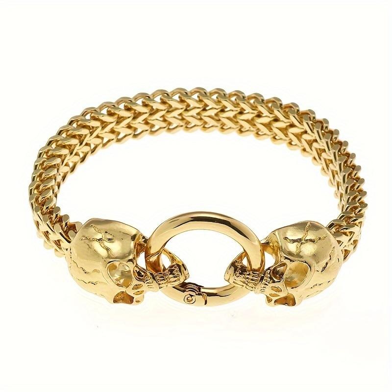 Men's Vintage Stainless Steel Double Skull Chunky Chain Bracelet