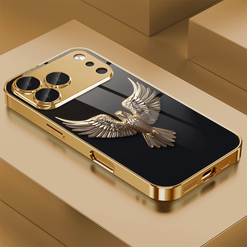 TEMU Phone Case - Golden Eagle High-end Personalized Patterned Electroplated Glass Phone Case Compatible With Iphone 17/17 Pro Max/17 Air/16 Pro