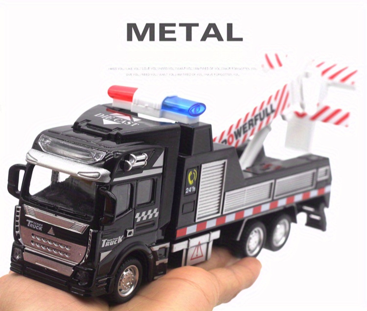 1pc Alloy Police Rescue Vehicle Pull-back Car Model, Traffic Rescue Vehicle Crane Transporter Car Model