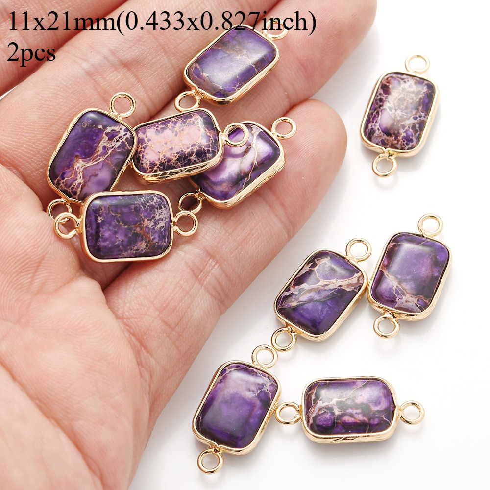 TEMU 11x21mm 2pcs Natural Sea Sediment Jasper Stone Pendant Purple Double-hole Pendant For Jewerly Making Bracelet Accessories
