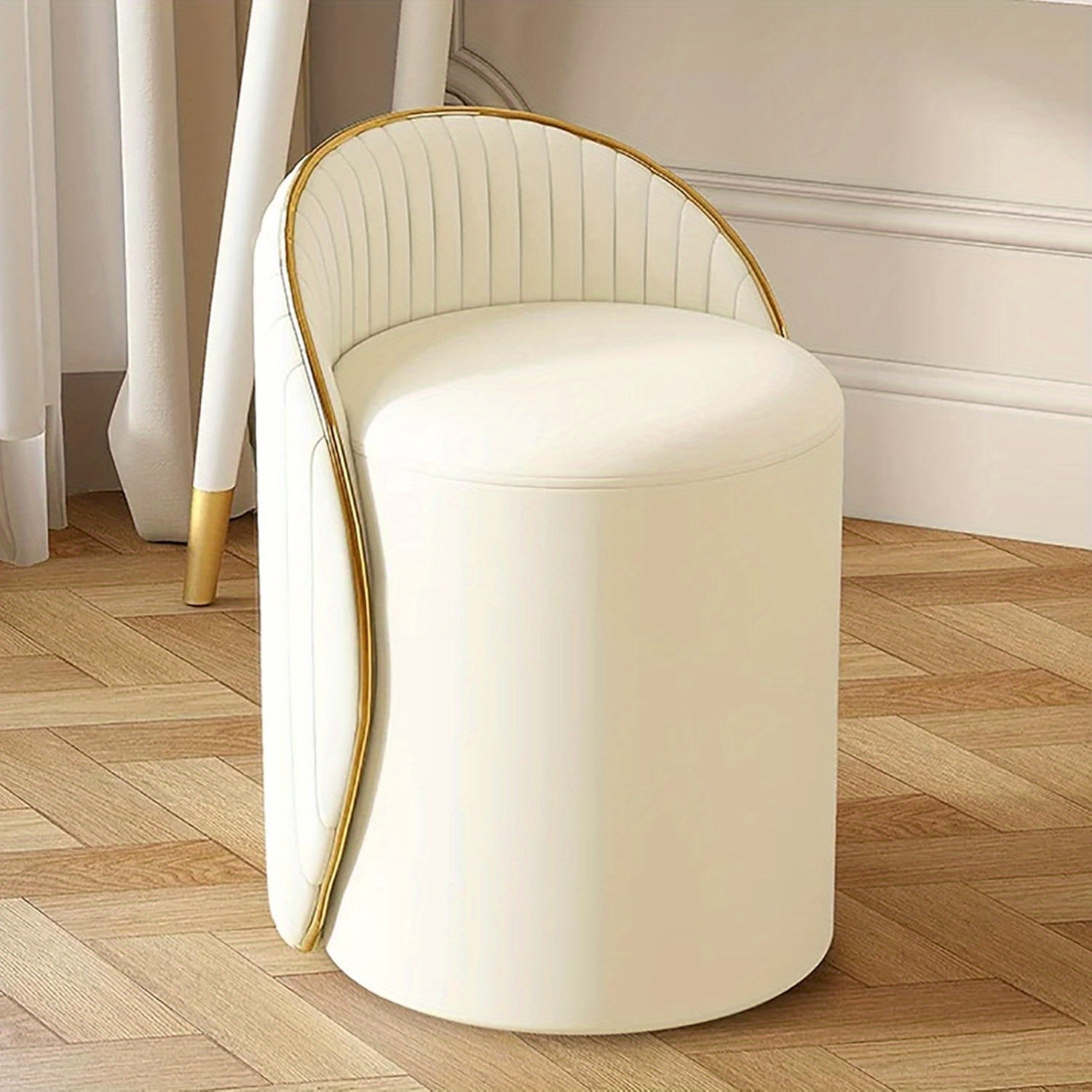 TEMU Round Makeup Stool, 360Â° Rotatable Dressing Table Stool With Leather Cover Wooden Frame, Footstool, Padded Stool, Suitable For Living Room,