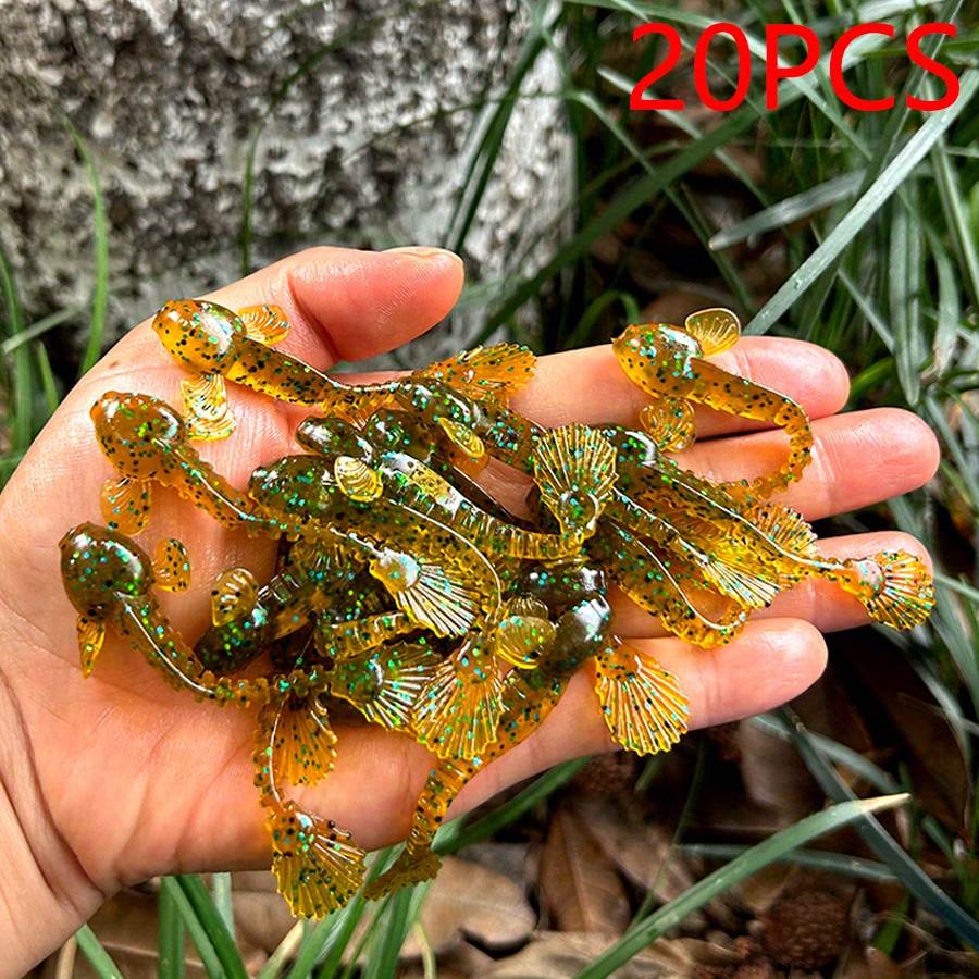 TEMU 20pcs Soft Plastic Fishing Lures Set Flat Tail Soft Worm Simulated Giant Salamander Silicone Bait Wobbler For Pike Bass Trout Drop Shot Swimbait