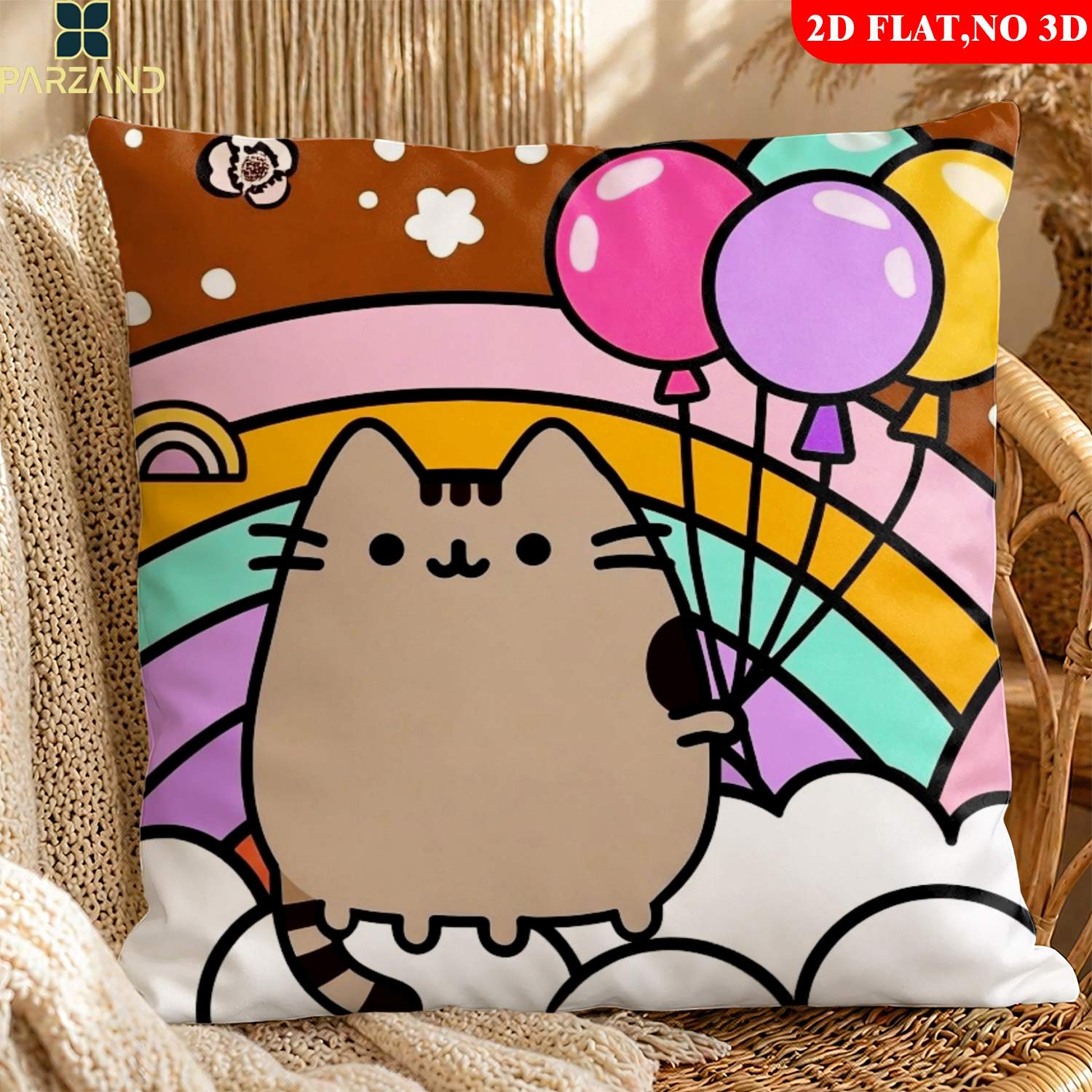 TEMU 2d Flat 1pc Pillowcase Cat With Balloon Printed Pillowcase, Pillowcase For Sofa, Bedroom And Study, Comfortable And Soft Pillowcase, A Gift ,