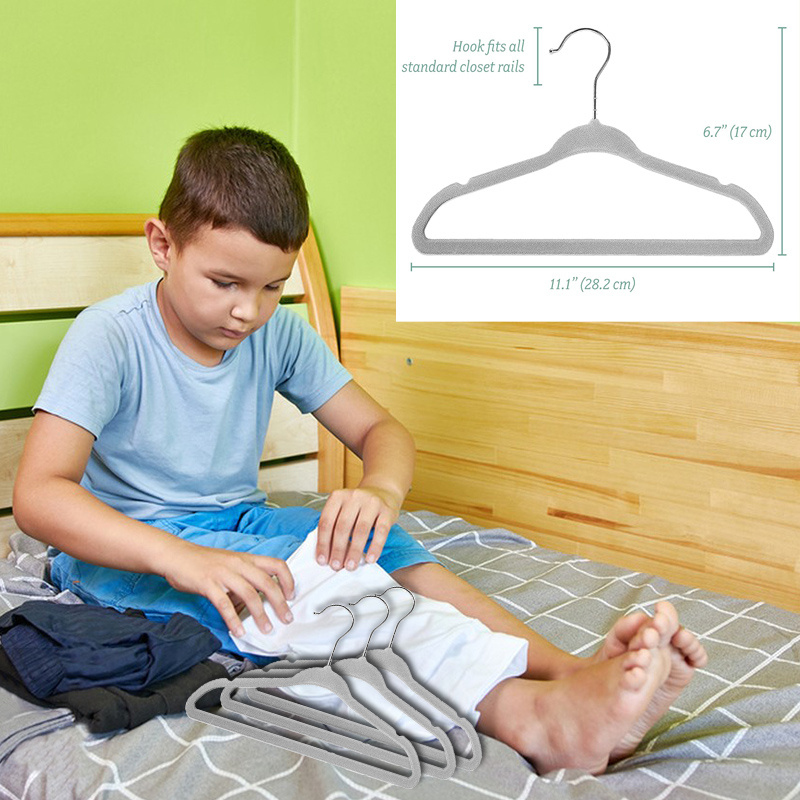 Kids Plastic Velvet Hangers for Closet, Pack of 15