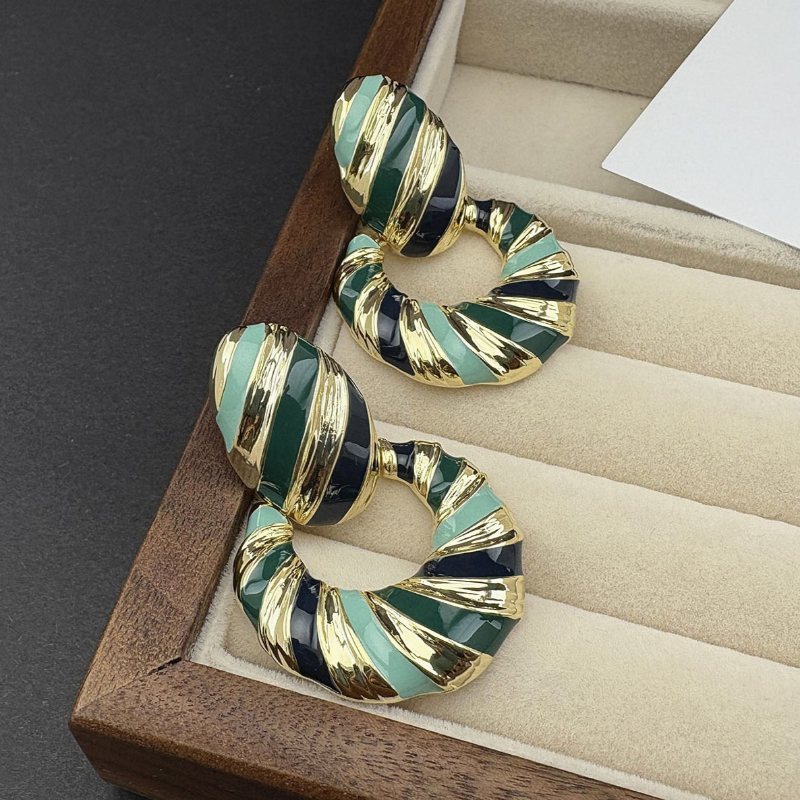 Women's Retro Multicolor Enamel Statement Drop Earrings, Trendy