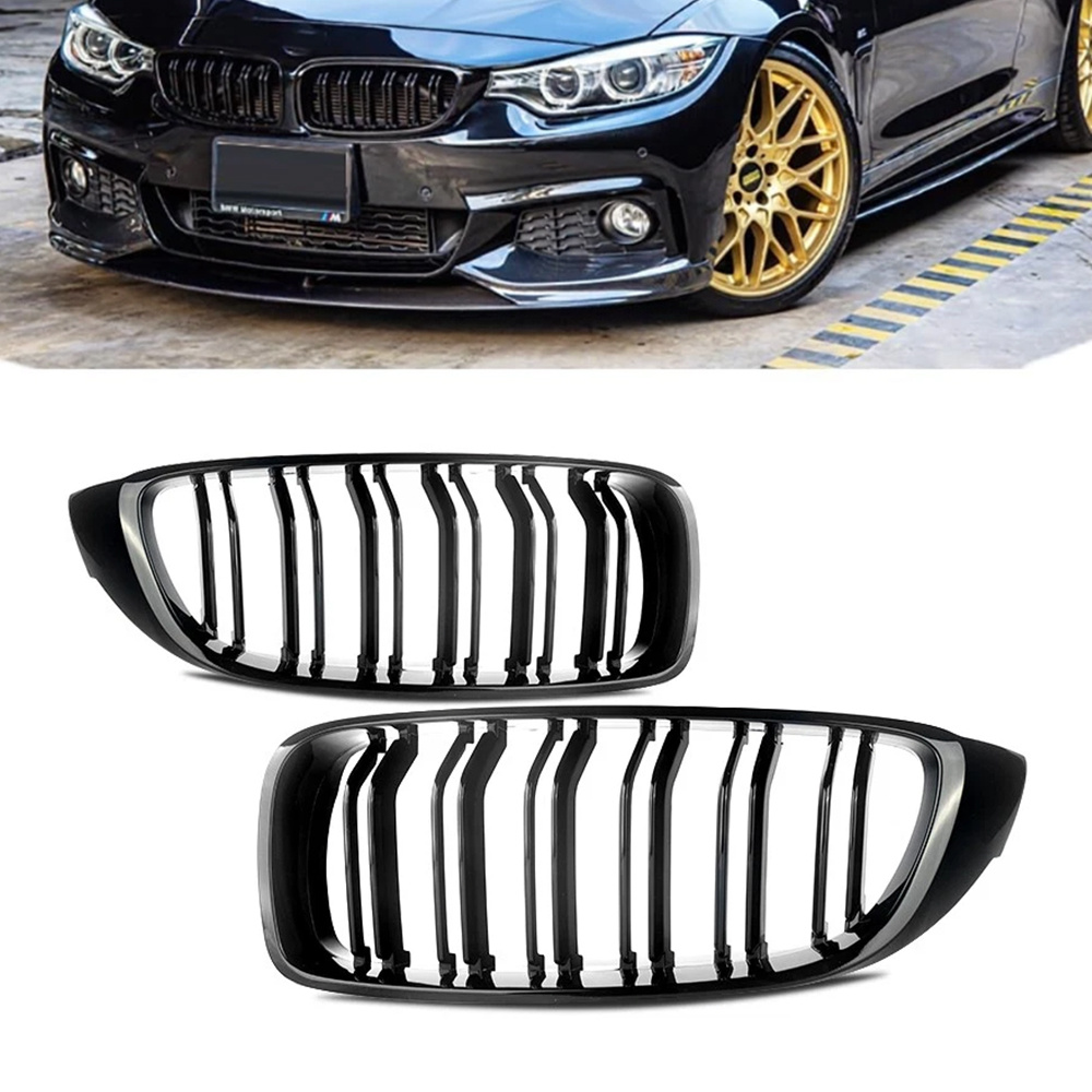 Image of Gloss Black Double Slat Front Kidney Grille Set For F32 F33 F36 & , Front Bumper Air Intake Grill