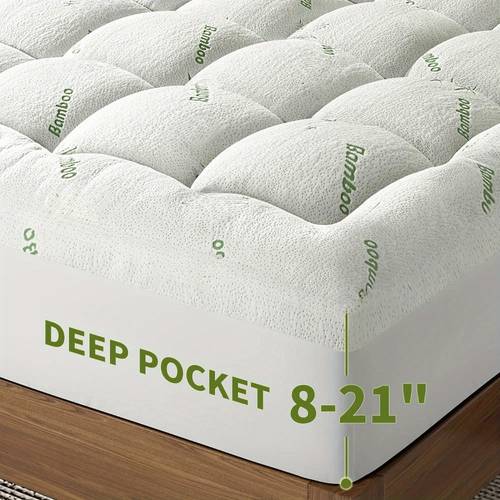 breathable bamboo cooling mattress topper extra thick with 8 21 deep pockets soft polyester bamboo machine washable down alternative cover for