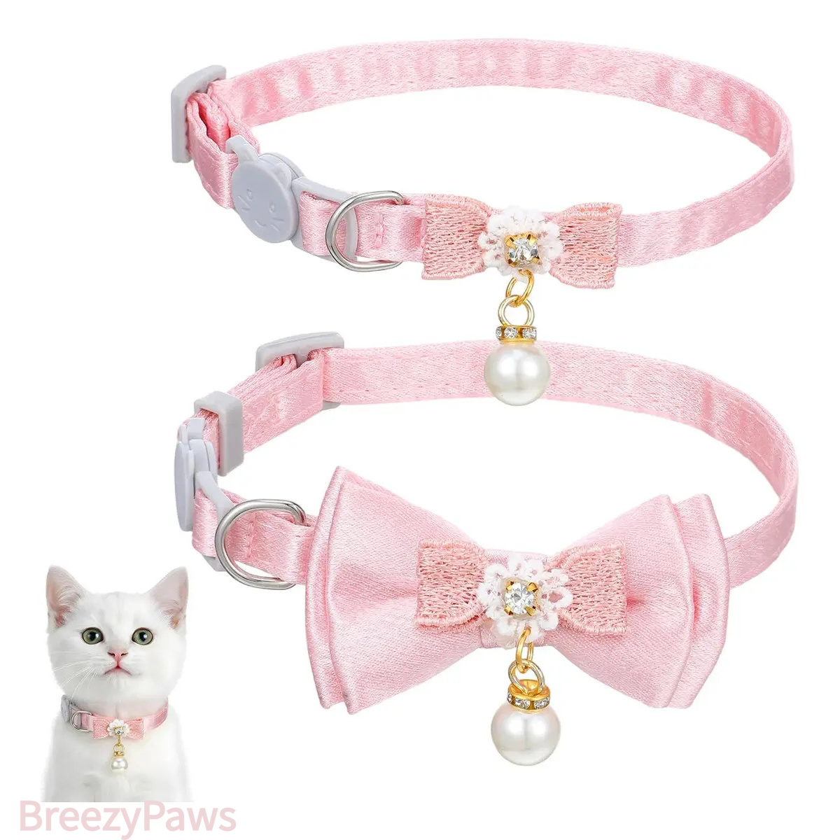 TEMU 2pcs Ins Cat Collar, Rhinestone Bow Decor Adjustable Soft Accessory