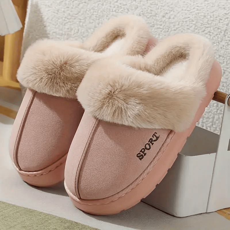TEMU Women's Fleece Lined Faux Fur Edge Slippers, Sport Non-slip Casual Winter Daily Footwear, Women Shoes