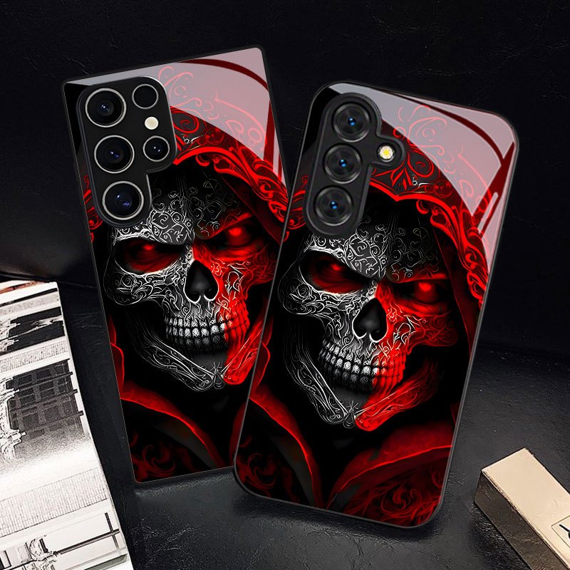 Trda zaščitna ovitek za telefon z vzorcem temne lobanje in rdečih plamenov, primerna za for Galaxy S9+/S10/S20+/S20 Ultra/S21 5G/S21+/S22/S23