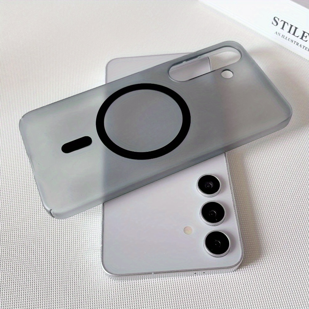 

Slim Magnetic Bumper Case S25, S24, S23, S22 Plus, Ultra, And Fe, Offering Camera Protection And Support For Wireless Charging.