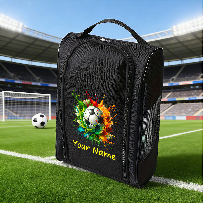 TEMU 1pc Personalized Customized Shoe Storage Bag With Colorful Splash Soccer Ball Print For Sports Shoes Organization