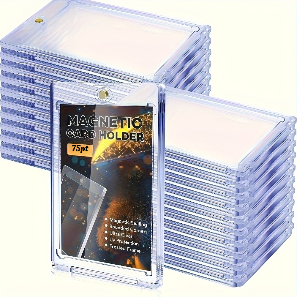 TEMU 75pt Magnetic Card Sleeve, Uv Protective Transparent Display Case, Universal Size For Trading And Sports Cards, With Secure Magnetic Closure For