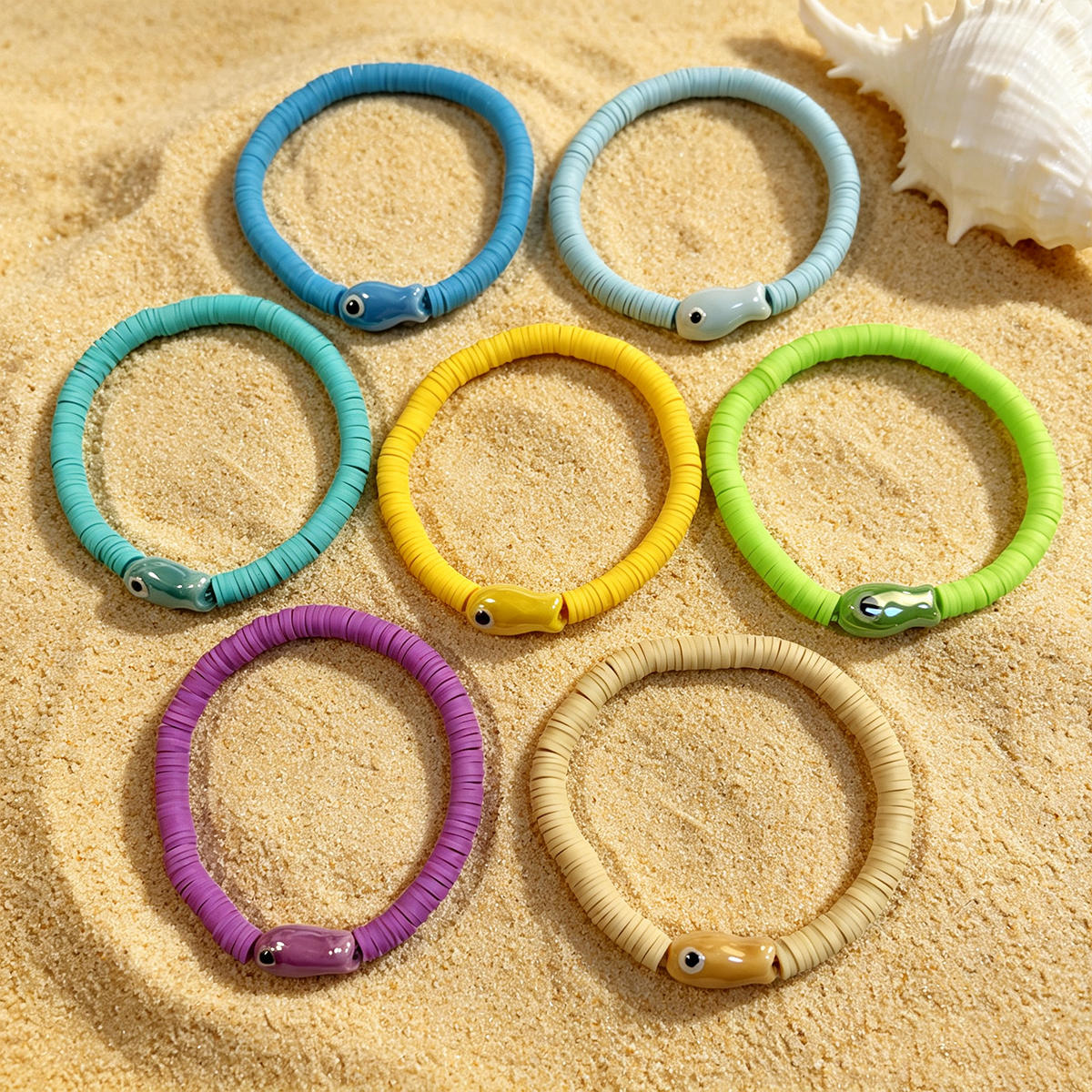 6pc Colorful Little Fish Cartoon Stackable Bracelet Set