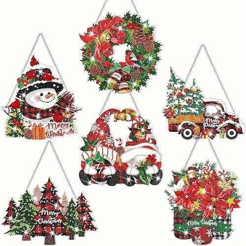 6pcs christmas diamond painting kits 5d gnome snowman acrylic art kits adult mosaic craft holiday wall and window decor irregular material