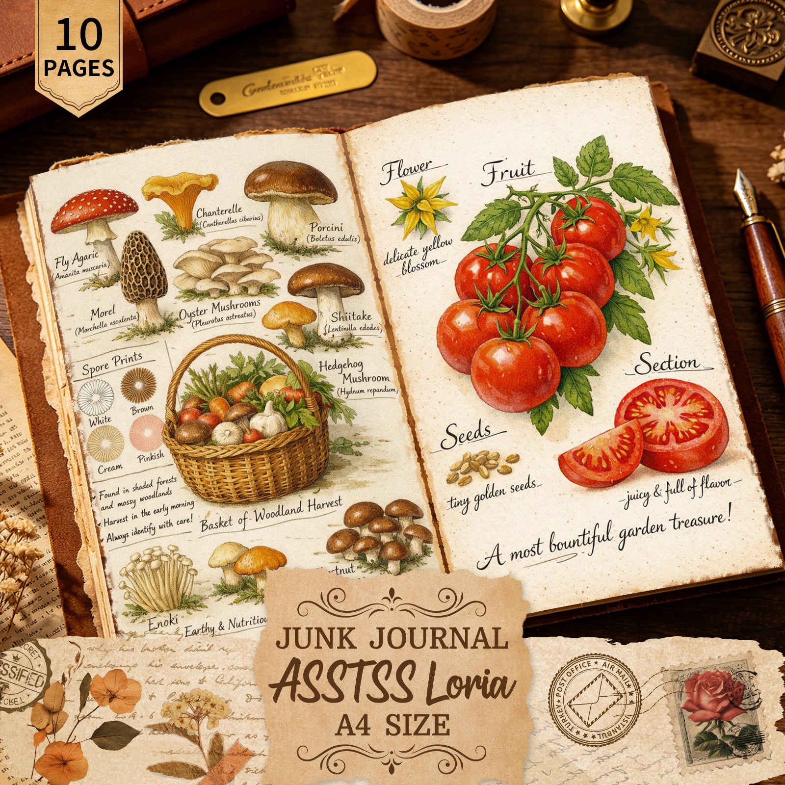 TEMU ASSTSSLORIA Lot de 10 feuilles de papier A4 sur les légumes pour le scrapbooking, papier artisanal pour journal de récupération et loisirs