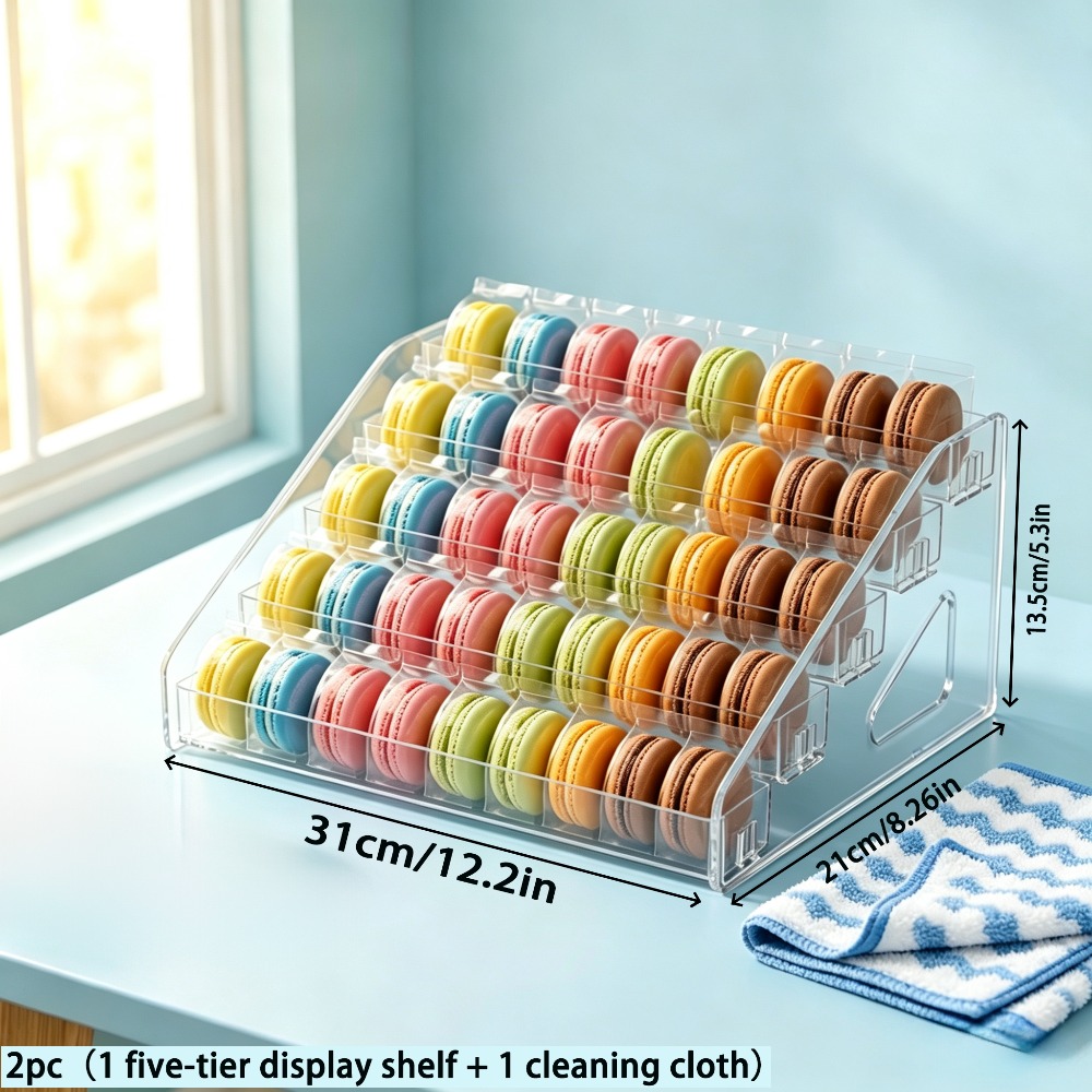 TEMU Présentoir à biscuits 5/7 étages, support à desserts à étages en acrylique transparent avec 1 chiffon de nettoyage, convient aux boulangeries,