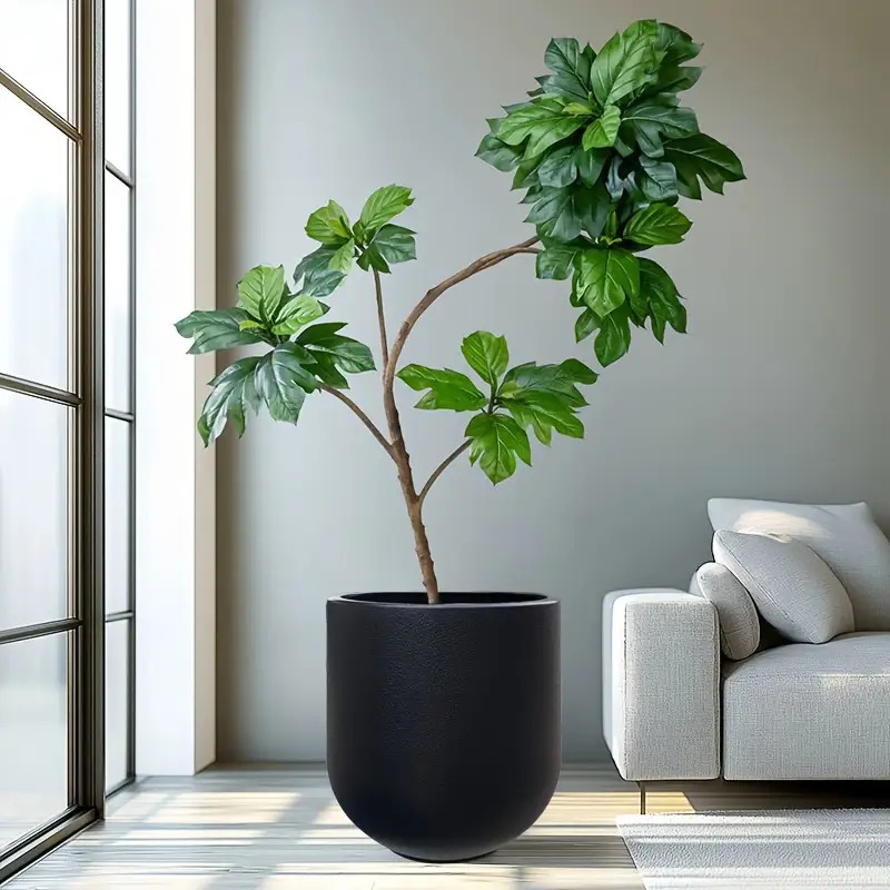 1 Nordic Modern Thickened Resin Large Flower Pot with Straight Round Design, All-Weather Lightweight and Durable Wine Glass Style, Smooth Surface with Drainage Hole, Suitable for Indoor/Outdoor Artificial Plants and Greenery | Perfect for Living Room