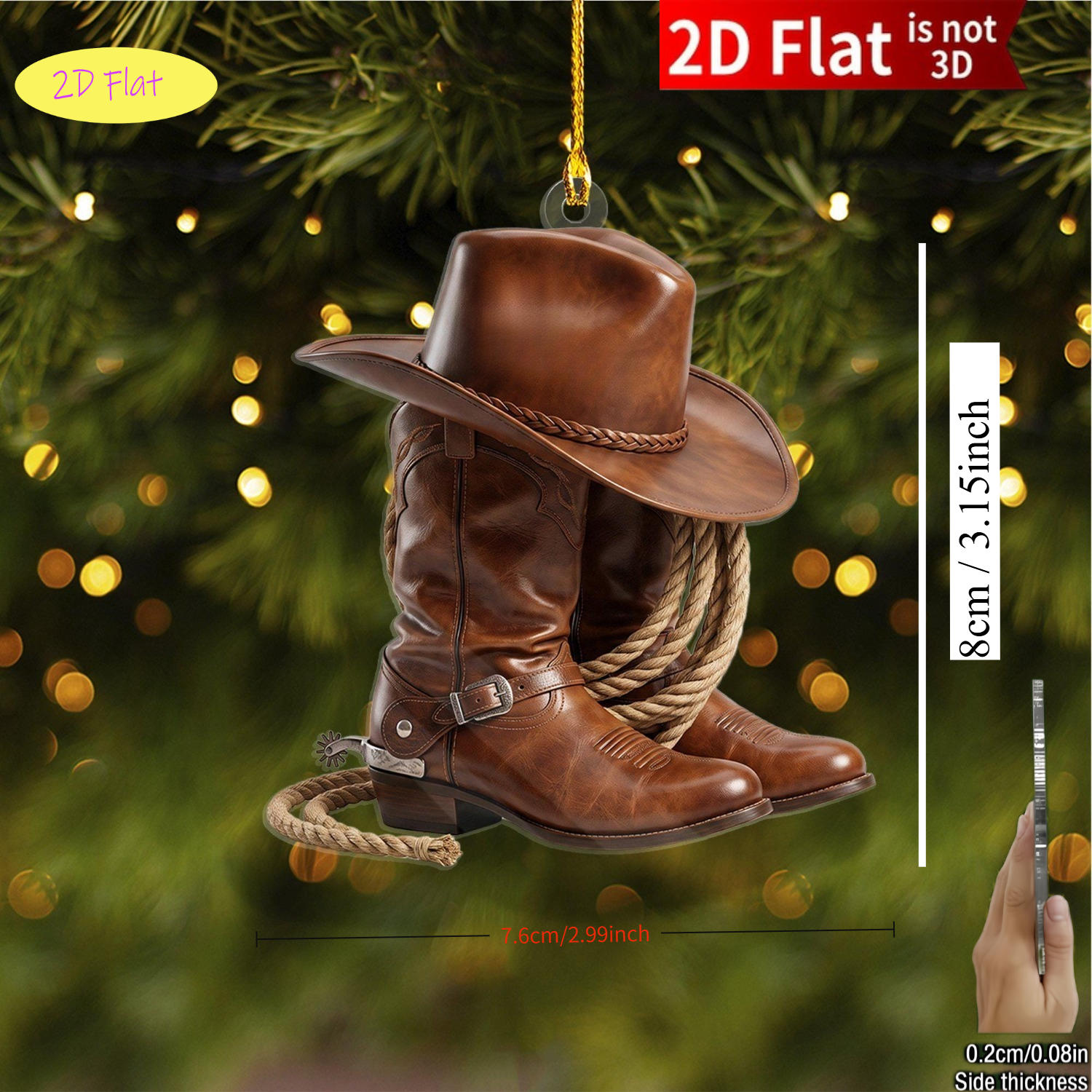 TEMU Pendentif Ornemental 2D Plat Bottes et Chapeau de Cowboy Western - Rond, Convient pour Décorations de Sapin de Noël, Décor sur le Thème Western,