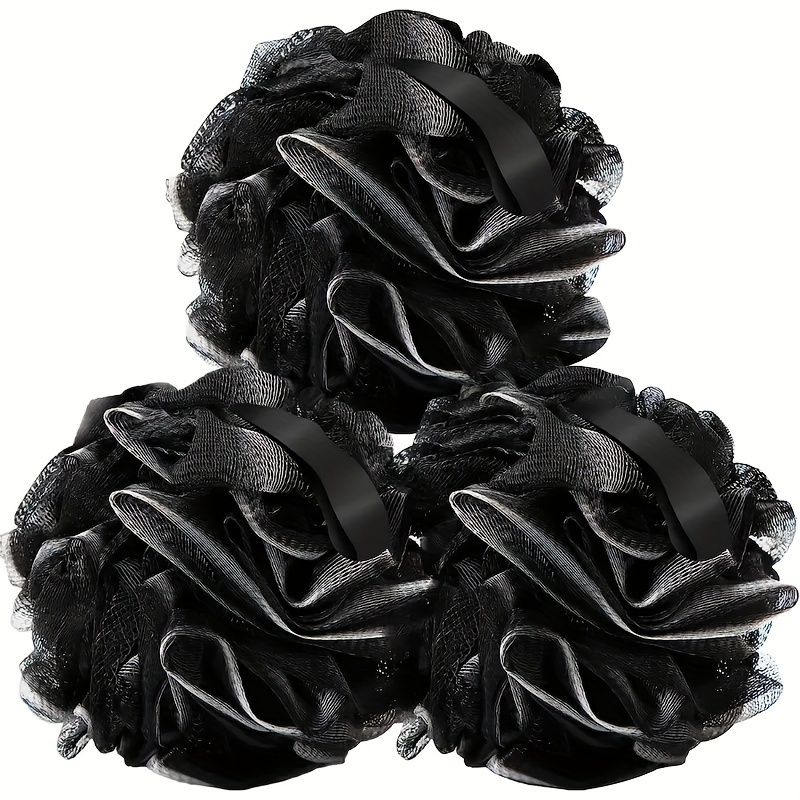 TEMU 3pcs Exfoliating Bath Balls- Black Rose Designed Mesh Scrub Balls, Rich Foam High-quality Loofah Sponges For Home Use, Stylish Packaging Bags,
