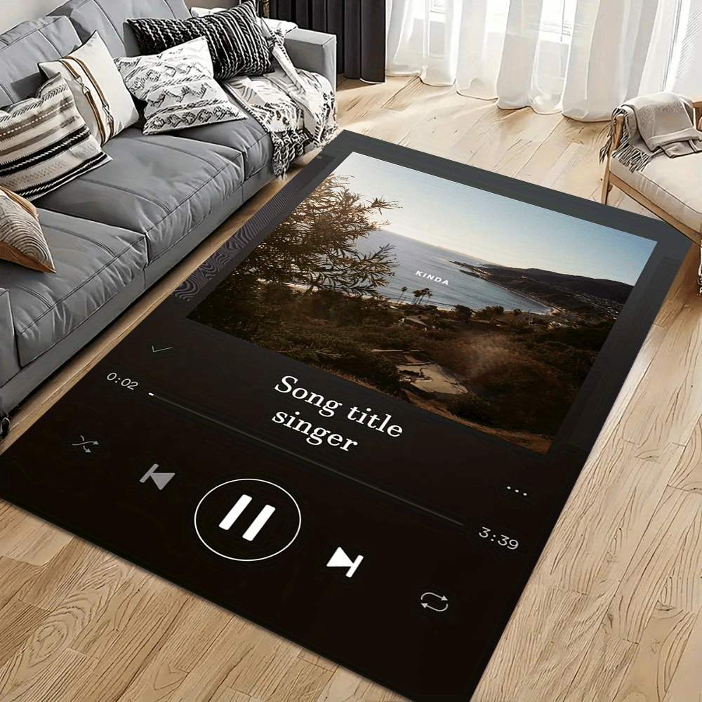 TEMU 1pc Custom Photo Music Player Design Floor Mat, Can Name Personalized Production, Ideal Gift For Music Lovers, Flannel Material, Suitable For