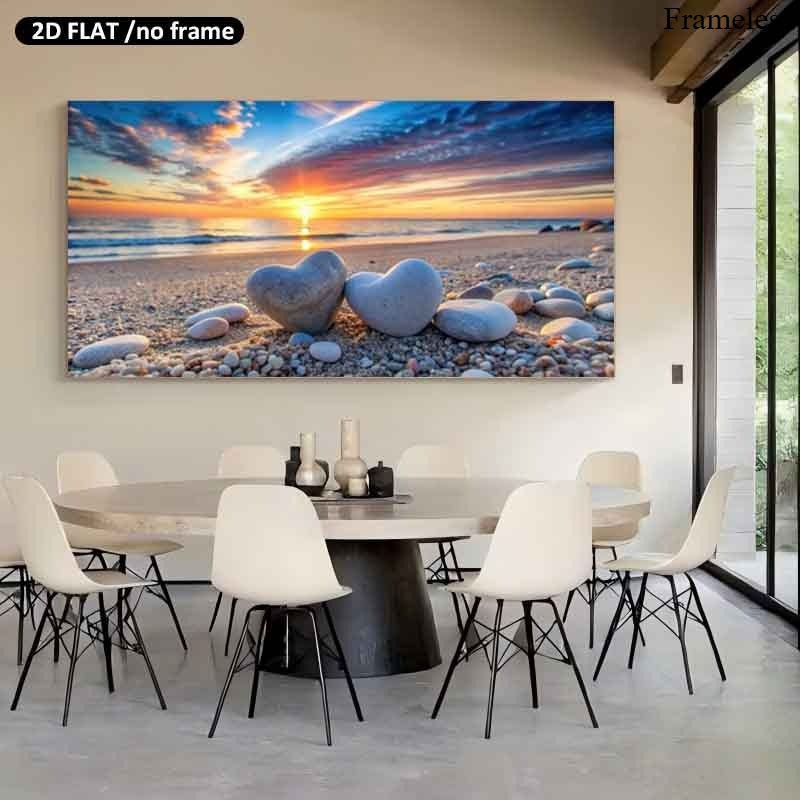 TEMU 2d Flat, 2d Flat, 2d/flat Ambiance Decorative Painting, 2d Flat Ambiance Decorative Painting, Canvas, Depicting A Sunset Under The Sea With