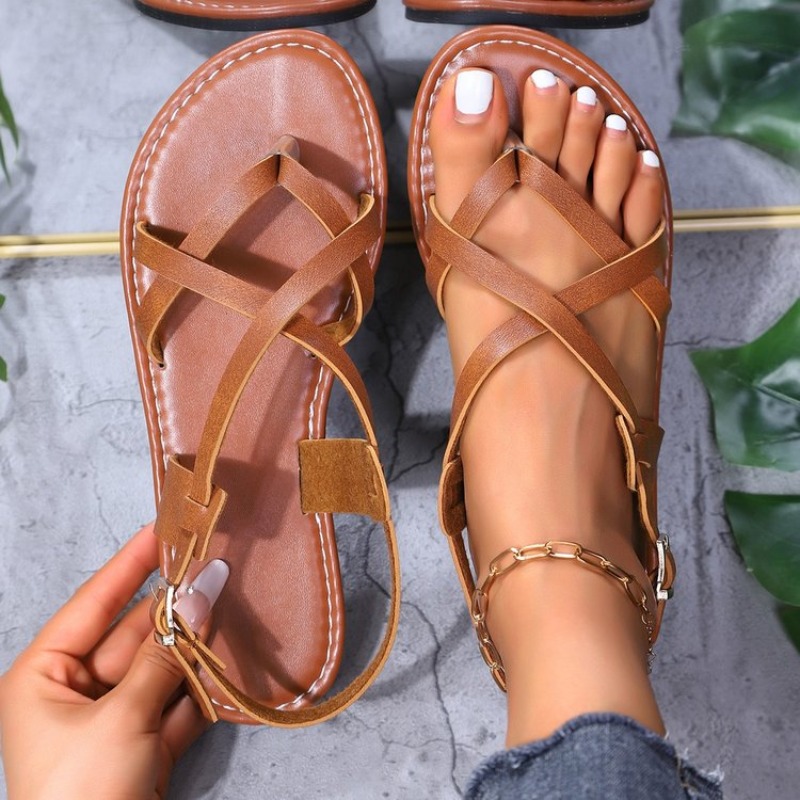 New Everyday Casual Cross-strap Sandals With Comfortable Sole And Slip-resistant Toe Design. Perfect For Long Wear Without Causing Foot Fatigue. Women's Shoes., Women Shoes