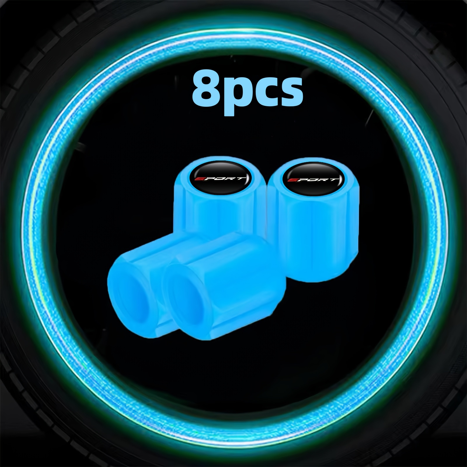 2026 New Launch 8pcs Set With Fluorescent Valve Covers With Sport Emblem, Durable Material Structure For And Valve Stem Protection - Suitable For Cars, Motorcycles, And Other Vehicle Valve Stems