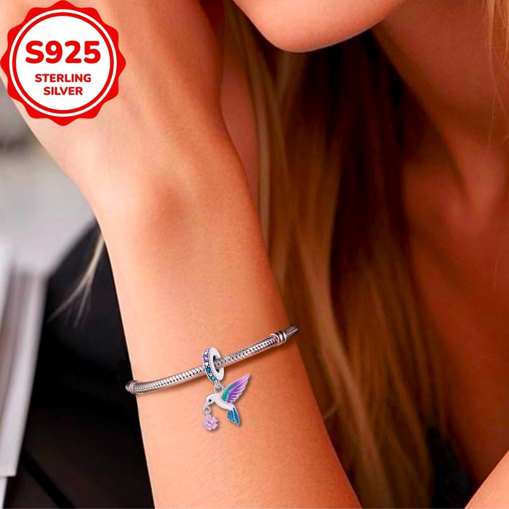 925 Sterling Silver Gradient Winged Bird & Flower Pendant Necklace