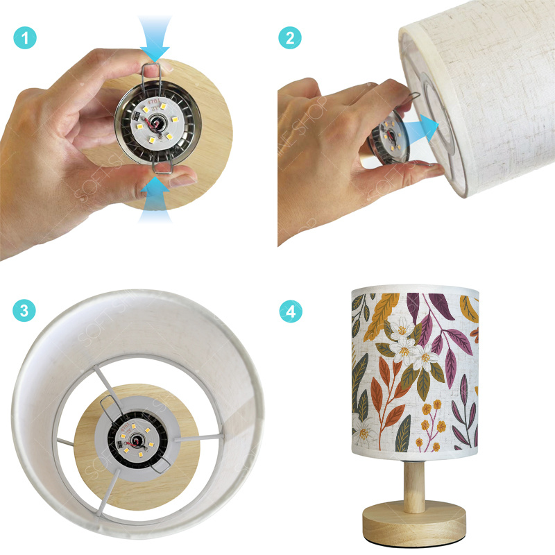 USB-Powered Printed Table Lamp with Fabric Shade