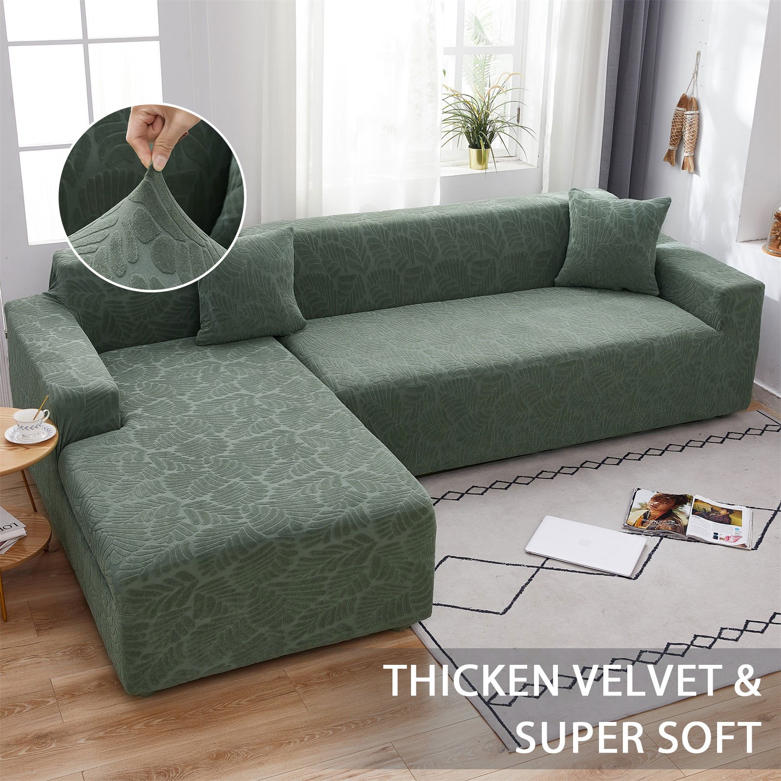 3 seater l shaped polar fleece sofa cover 2pcs   with 2 pillowcases soft and non slip sofa protector high stretch embossed slipcovers for l shaped sectional furniture