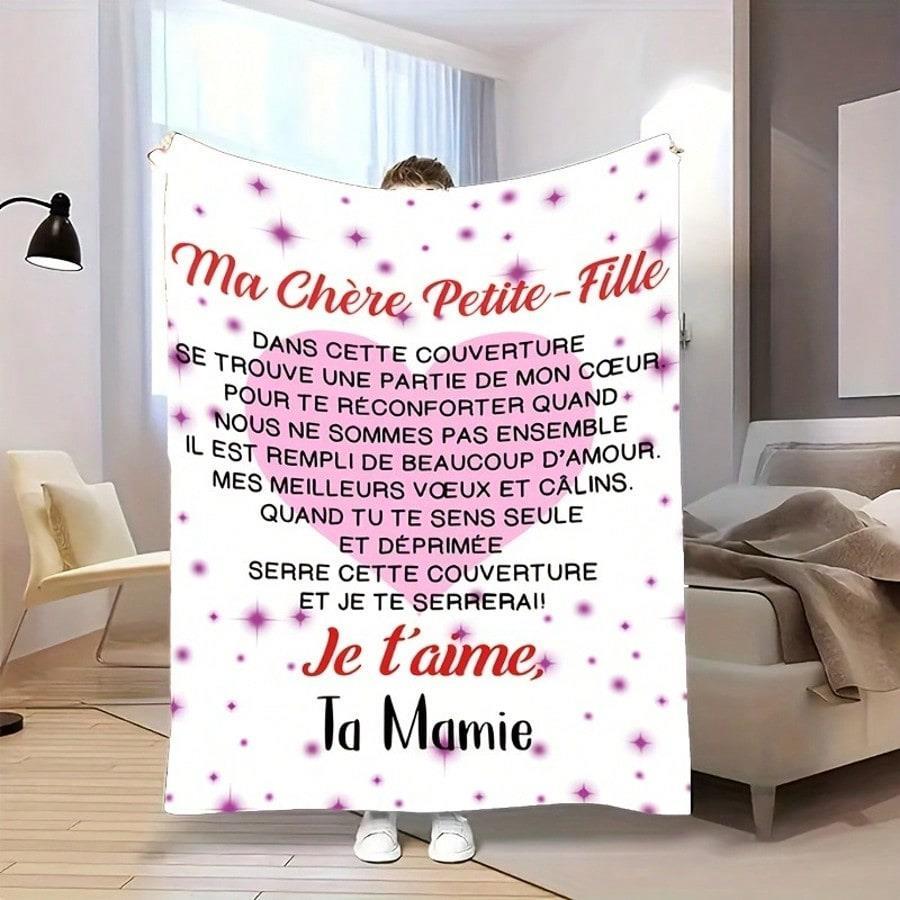 TEMU 1pc French Blanket Suitable For Home Decor, Camping & Travel - Cozy Flannel Throw With French Love Messages, Soft Bedspread Gift For, Machine