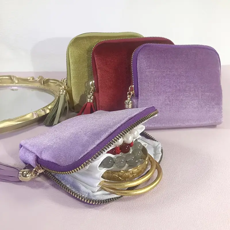 Reiseschmucktasche Schmuck Samt Aufbewahrungstasche Samt Reißverschlusstasche Schmuck Organizer Box für Frauen Geschenk Reißverschluss Schmucktasche Reise Business Reise Schmucktasche Schmucktasche