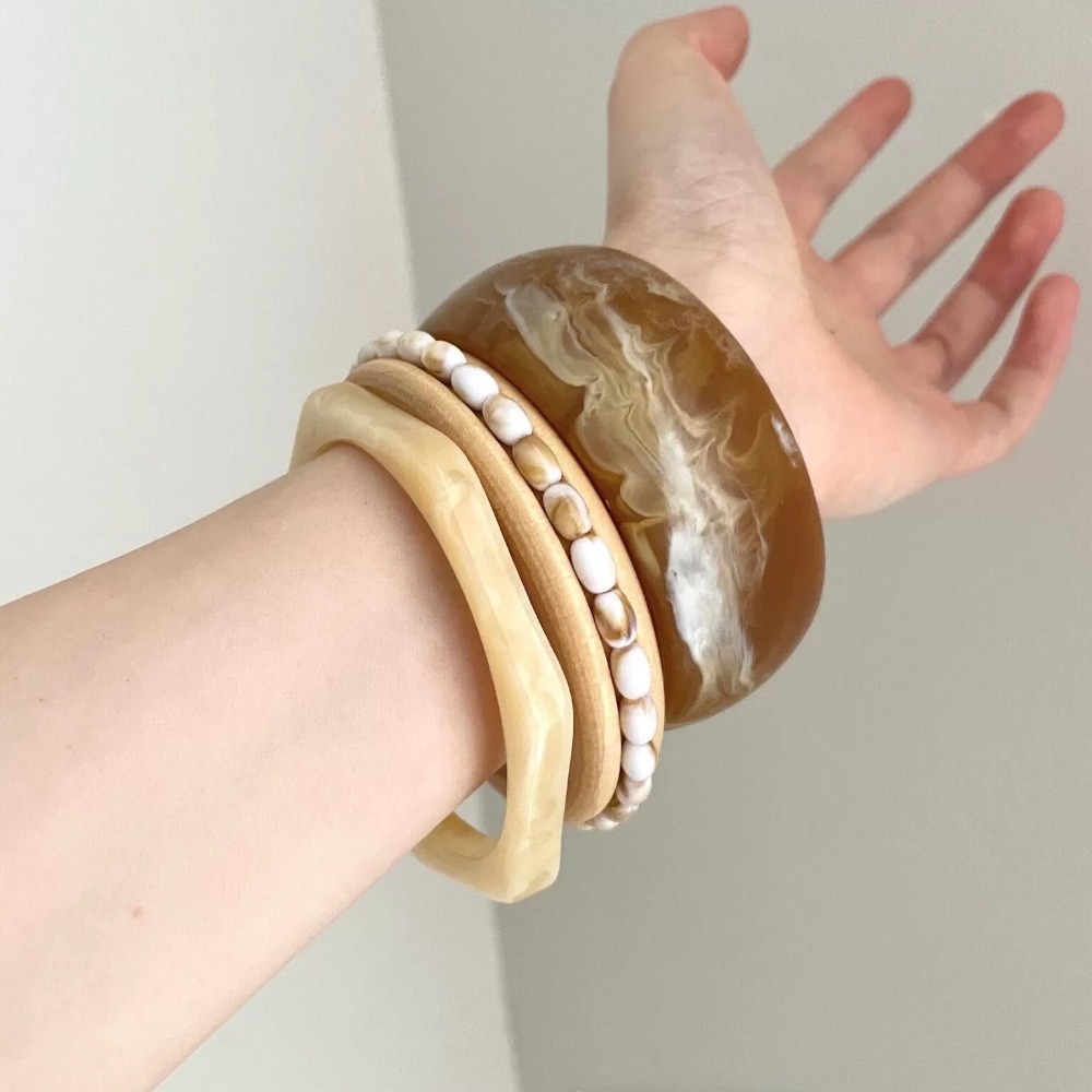 3pcs Women's Vintage Style Irregular Oval Wooden Bangle Set