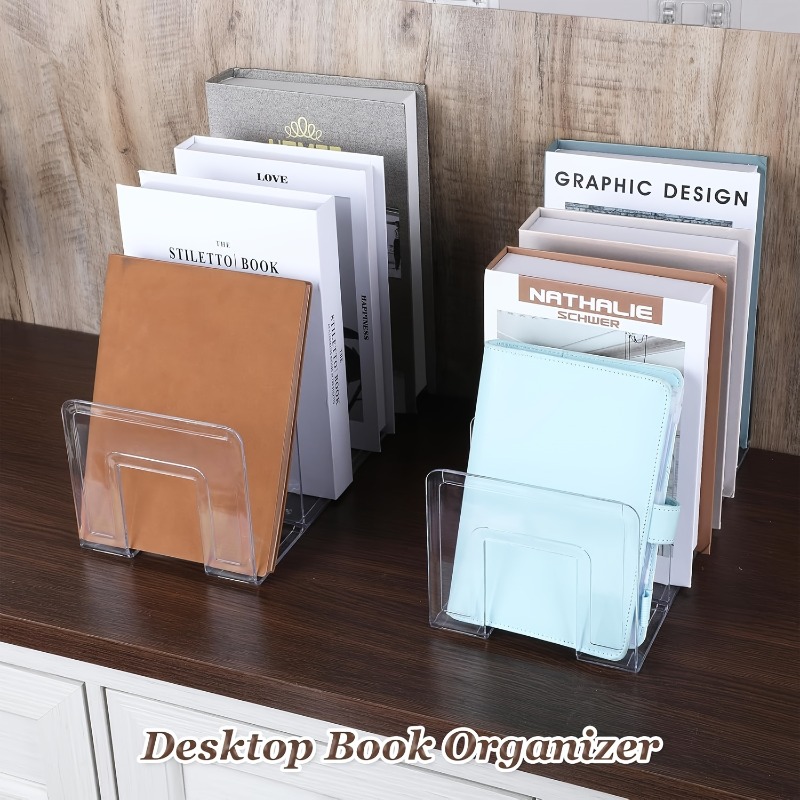Multifunctional Desktop Organizer Bookend, Transparent Acrylic with Compartments