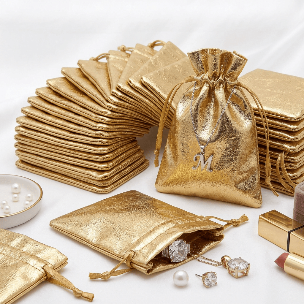 TEMU Cadeau pour Elle/Lui Lot de 48 Sacs Cadeaux Métalliques à Cordon de Serrage Pochette à Bijoux Dorée et Argentée Sacs Réutilisables en Tissu pour
