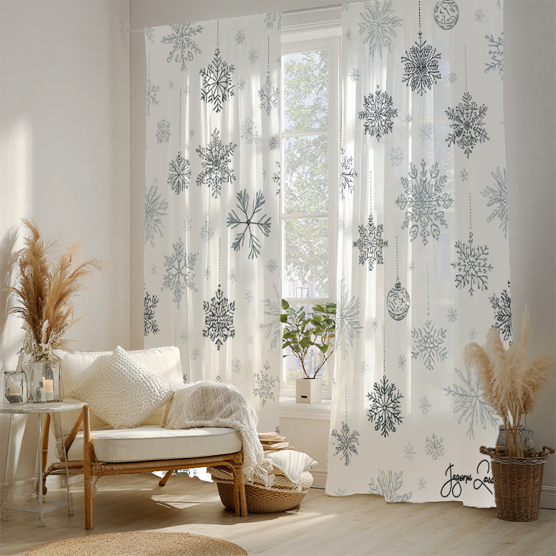 TEMU 2pcs Winter Window Curtains - Semi- Filtering Window Drapes With Snowflake Pattern, Transparent Window Treatments For Living Room, Bedroom,