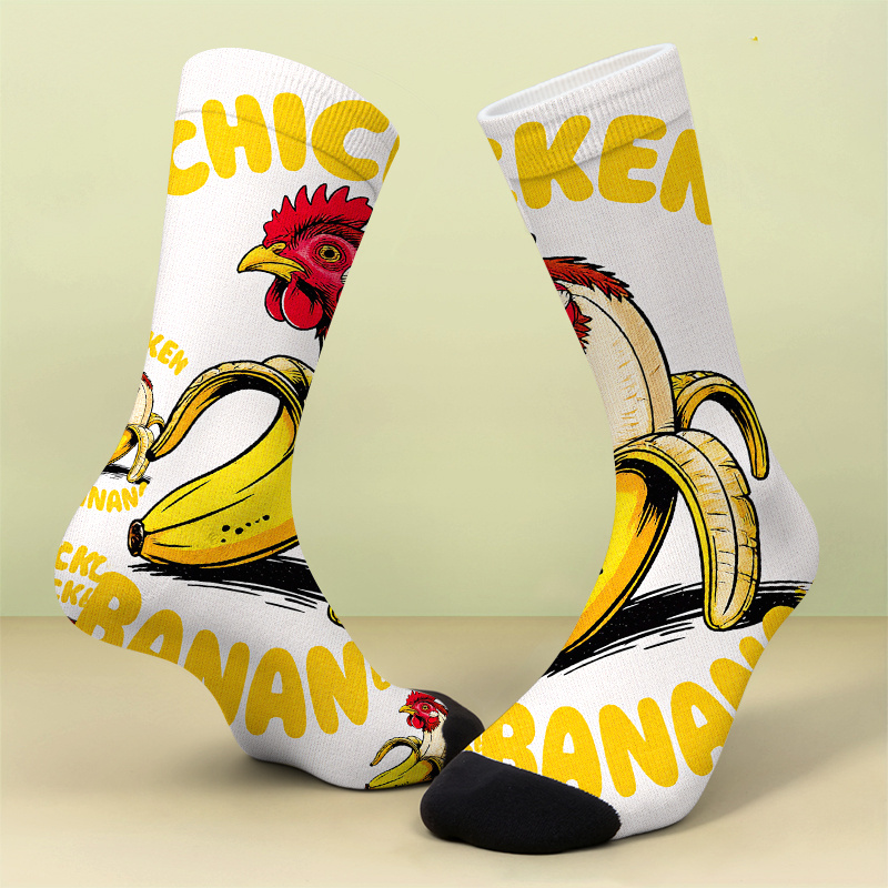 TEMU Une paire de chaussettes imprimées avec des imprimés Banane - Imprimé dessin amusant - Douces, confortables, respirantes, originales, mignonnes