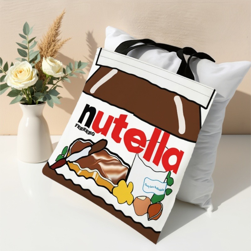 1pc Single Size () 2d Printed Chocolate Bag, Tote Bag With Toppings For On Bread. Reusable Stylish Tote Bag, Foldable Tote Bag With Fixed Shoulder Straps For Everyday Use