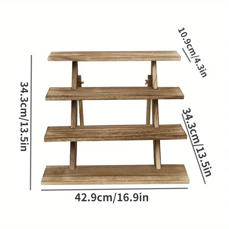 TEMU Solid Wood 4-tier French Country Ladder Storage Shelf & Display Stand - Rustic Wood Grain Multifunctional Furniture For Indoor/outdoor Use,