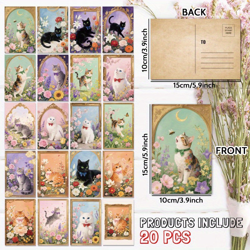 TEMU Set Of 20 Vintage-style Cat-themed Postcards, Gifting To On Various Occasions Like Birthdays, Thank You Notes, Or To Share Uplifting Messages