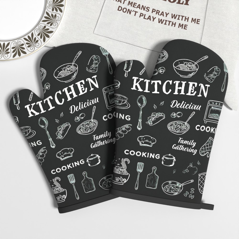 TEMU Une paire de maniques de four, mesurant 10,,7 pouces, avec un motif amusant d'ustensiles de cuisine. Ces gants résistants à la chaleur et