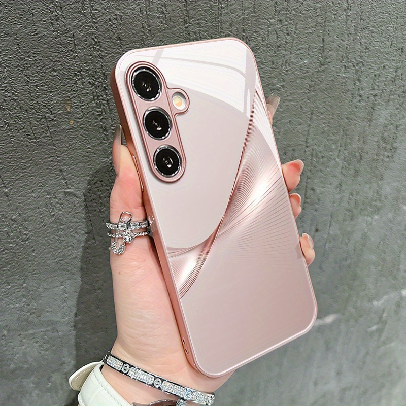 TEMU Pink Laser Overlay Pattern Glass Phone Case For Galaxy S25/s25 Ultra/s25 Plus/s25 Edge/s24/s24 Fe/s24 Ultra/s23/s23 Ultra/s22/s21/s21