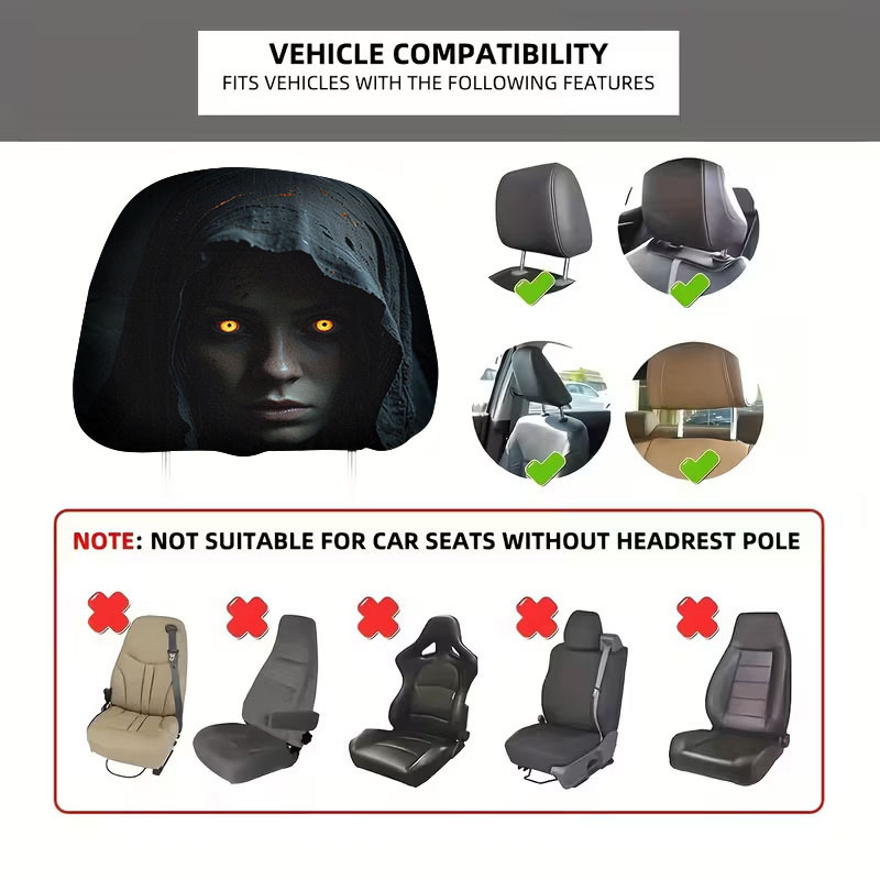 2pcs   hooded bright   mysterious portrait pattern car headrest covers perfect upgrade for car interior showcasing individual charm   for   suitable for all car models   Product details 4