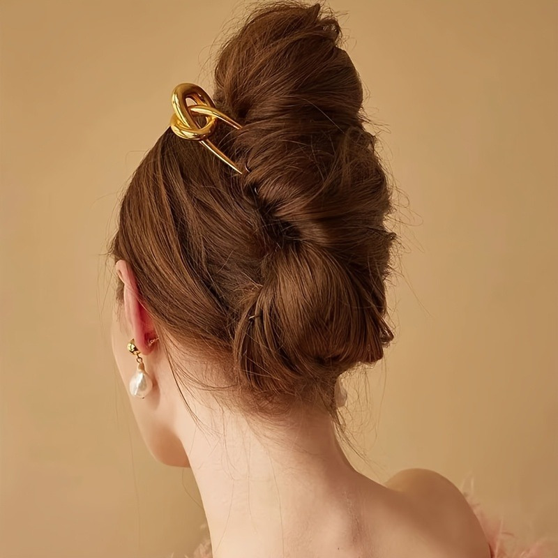 new minimalist metal hairpin with a knotted design   european and   featuring a chinese knot symbolizing love Product details 5