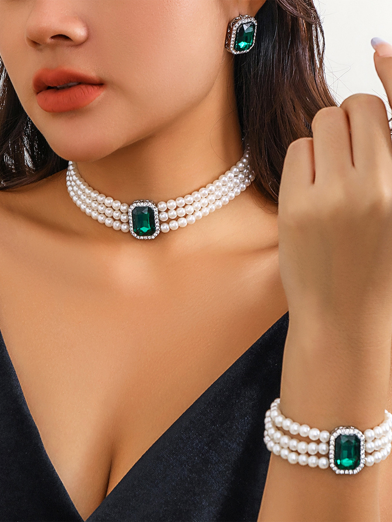 Women's Luxury Imitation Necklace & Bracelet Set with -Cut Green Gemstone-like Beads - Multi-Strand Collarbone Chain & Matching Bracelet Jewelry for Parties, Weddings, Daily Wear - Affordable -Alternative Accessories, Jewelry For Women, Necklace For Women High Quality, Long Necklaces For Women, Necklace For Women, Necklaces For Women