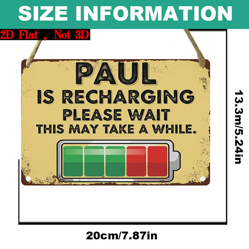 TEMU 2d Flat, 2d Flat 1pc ("7.87x5.24")," Is This May Take A While Metal Sign - Funny Battery Indicator Wall Decor For Home Office Garage For Man
